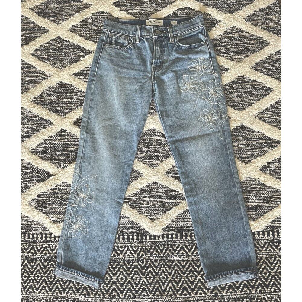 LUCKY BRAND SIENNA SLIM EMBROIDERED FLORAL BOYFRIEND JEAN NWOT SIZE 00/24 - Picture 3 of 8
